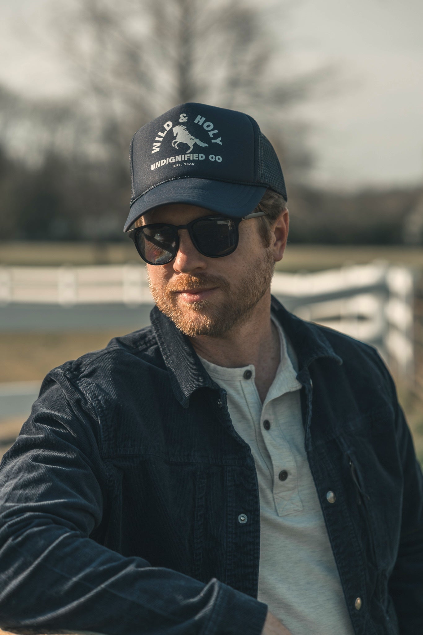 Navy Printed Trucker Style Hat